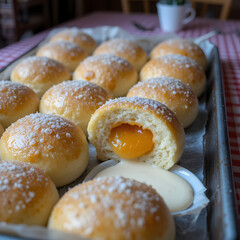 Apricot-Filled Sweet Buns with Powdered Sugar