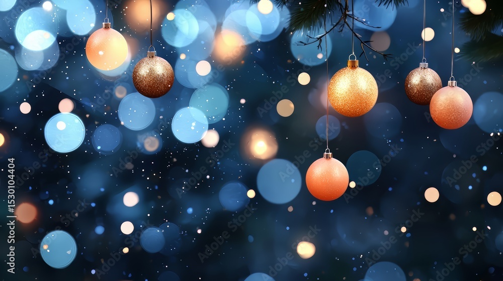 Poster Christmas tree with many ornaments hanging from it. The ornaments are of different colors and sizes, and they are all hanging from the branches of the tree. The scene is bright and festive