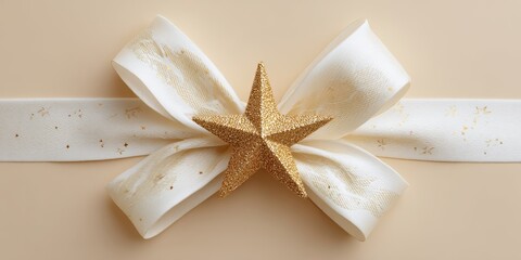 A gold star on a cream-colored ribbon