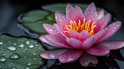 Fresh Pink Water Lily Close-Up with Water Droplets on Petals