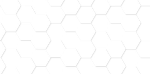 Minimal white hexagonal hexagon modern technology creative emboss light honeycomb polygonal web. abstract geometric science and mosaic tile with template texture background.	