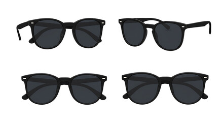 Four views of black round sunglasses isolated on white background