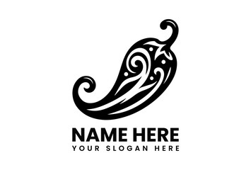 Stylized black silhouette vector logo of a chili pepper with swirling heat lines representing spicy food