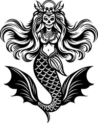 Obraz premium Sea witches summon ocean magic weaving mystic sorcery through mythical tides. Mysterious Mermaid with Skull Crown and Intricate Hair Design