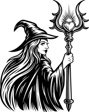 Sea witches summon ocean magic weaving mystic sorcery through mythical tides. Enchanting Witch with Magical Staff and Mystical Vibes