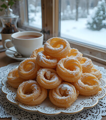 Apricot Jam-Filled Donuts on Winter Window Table