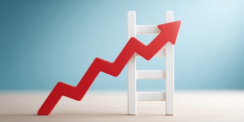 Fototapeta premium Red Arrow Ascending a White Ladder