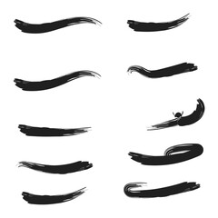 grungy paint brush strokes collection. Vintage Chinese brushstrokes collection. Straight long hand drawn stripes background. Abstract black ink grungy lines, borders, emphasis underlines