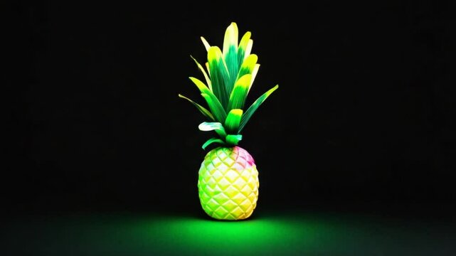 Colorful pineapple decoration with vibrant leaves against a black background