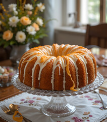 Classic Bundt Cake with Icing on Elegant Table
