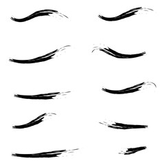 grungy paint brush strokes collection. Vintage Chinese brushstrokes collection. Straight long hand drawn stripes background. Abstract black ink grungy lines, borders, emphasis underlines