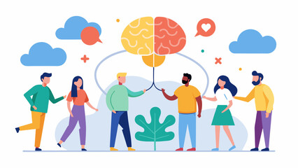 Fototapeta premium Connecting with likeminded individuals and building a supportive community focused on maintaining a healthy brain in our brain health support group workshop.. Vector illustration