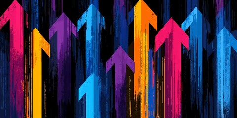 Colorful array of arrows pointing in different directions. Concept of movement and progress, as if the arrows are guiding the viewer towards a goal or destination
