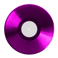 Color vinyl record on white background, top view