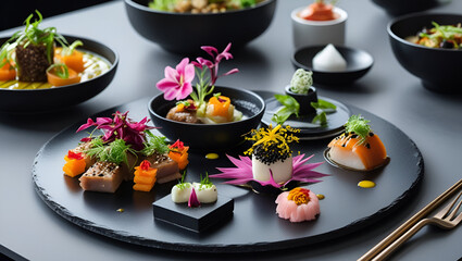 Exquisite gourmet food plating artistry delicate flavors vibrant colors  culinary masterpiece