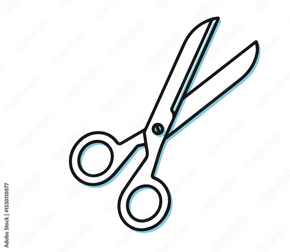 Poster simple illustration of open scissors isolated on an abstract background.