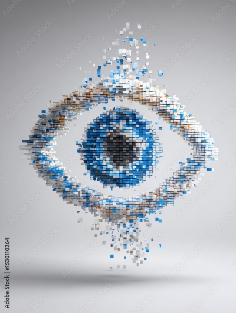 Poster Pixelated Eye Icon Transitions Into Sharp Design Showcasing Digital Recovery and Clarity in a Modern Context