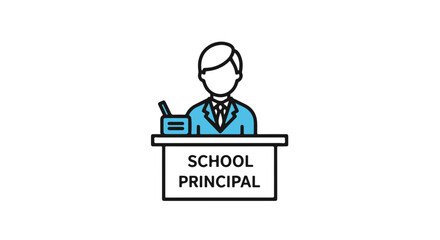 An illustration of a school principal at a podium.