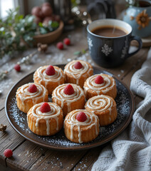 Mini Raspberry Danish Pastries on Wooden Plate