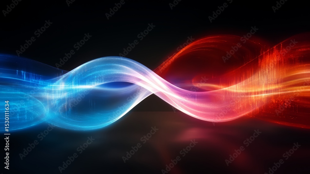 Poster Vibrant and dynamic wave made up of blue and red colors. The blue and red colors are arranged in a wave pattern, creating a sense of movement and energy. The wave appears to be flowing and pulsating