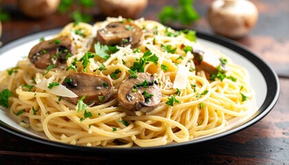 Delicious Plate of Spaghetti with Creamy Mushroom Sauce
