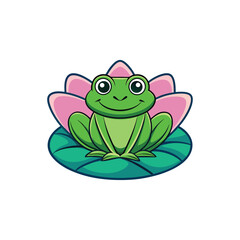Frog sitting on lily pad logo vector illustration