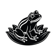 Frog mascot logo sitting on a lily pad vector illustration