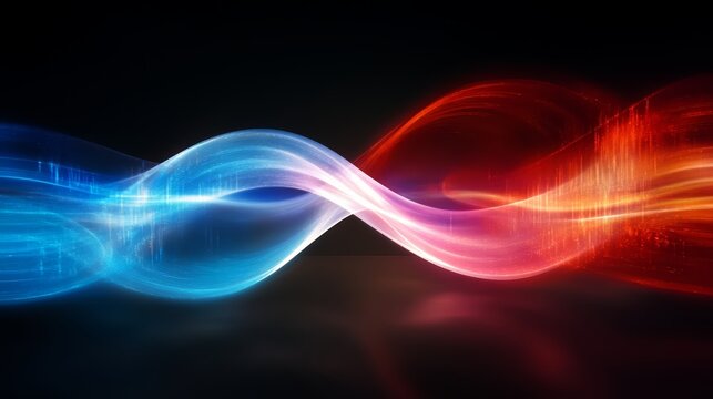 Vibrant and dynamic wave made up of blue and red colors. The blue and red colors are arranged in a wave pattern, creating a sense of movement and energy. The wave appears to be flowing and pulsating