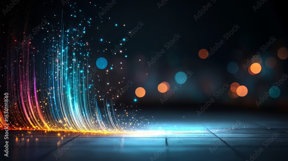 Poster Colorful, abstract background with a blue line in the middle. The background is filled with bright colors and the blue line is the only solid color
