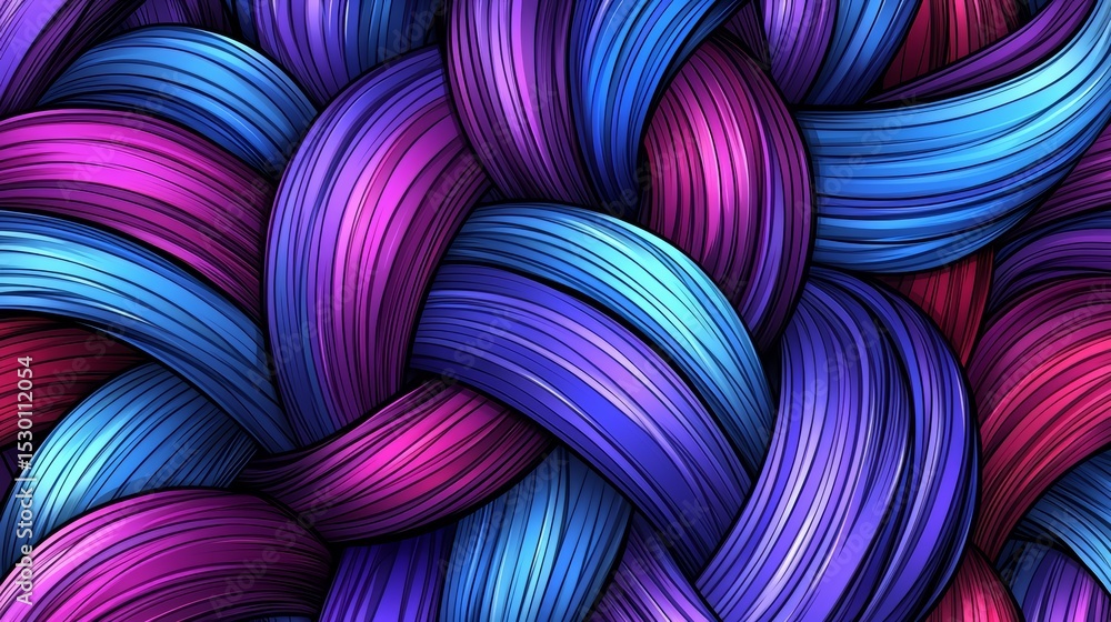 Poster colorful, abstract image of a bunch of hair with purple, blue, and pink strands. the image has a pla