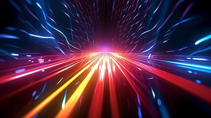 Naklejka premium Colorful, abstract image of a road with bright red, yellow, and blue streaks. Concept of motion and energy, as if the road is in the middle of a race or a high-speed chase