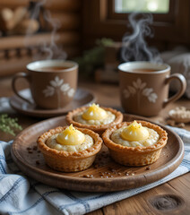 Freshly Baked Egg Tarts with Coffee