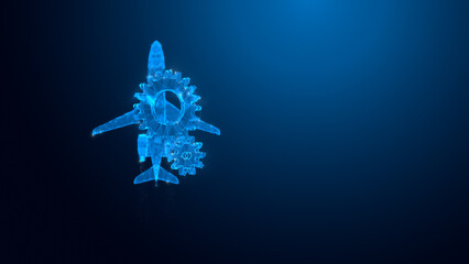 A futuristic representation of an aircraft integrated with gears, showcasing innovation and technological advancements in aviation.