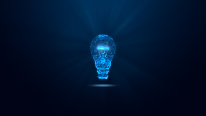 A high-tech light bulb glowing in a dark background, showcasing innovation and creativity. Ideal for themes of technology and ideas.