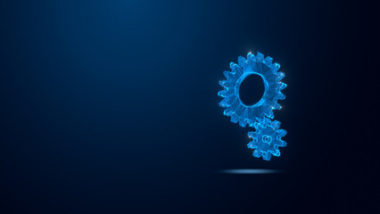 A striking blue gear symbolizing advanced technology and innovation. The design highlights the connection between mechanics and digital progress.
