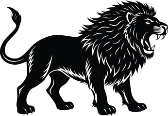 Roaring Lion Silhouette Vector, Wild Animal Illustration with Fierce Expression