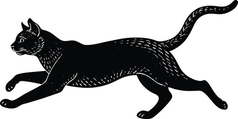 Running Black Cat Silhouette, Stylized Feline Vector Illustration