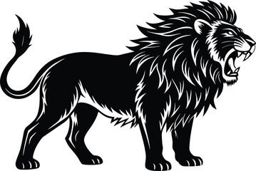Roaring Lion Vector Illustration, Wild Animal Silhouette Artwork