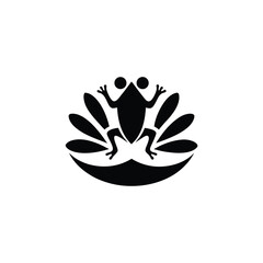 Frog on lily pad logo in playful vector art style vector illustration