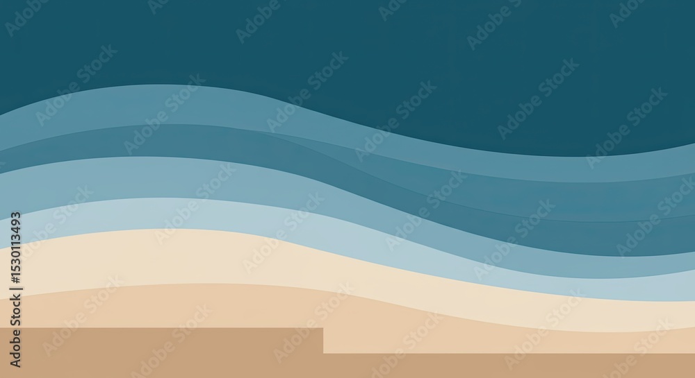 Aufkleber abstract beach scene with ocean waves and sand in a minimalist flat illustration