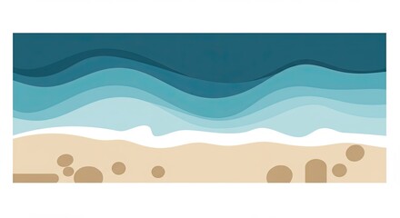 Obraz premium Abstract illustration of a beach scene with waves, sand, and simple geometric shapes.