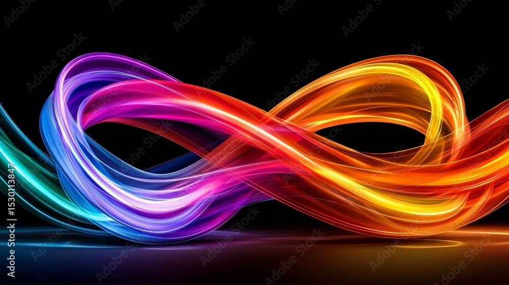 Poster colorful, rainbow-colored, wavy line that appears to be a spiral. the line is very long and he is ma