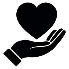 Black Heart Icon Held in Hand Symbolizing Love and Care