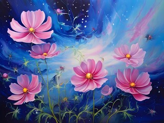 Cosmos flowers. Greeting card for Valentine's Day, birthday, anniversary or Mother's Day	