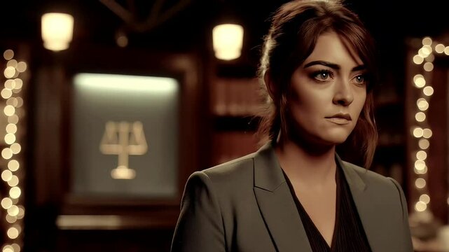 Serious Female Attorney Delivers Statement in Static Close Shot with Prestige Lighting (AI Video)