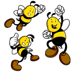 Cute Cartoon Bee Mascot Set, Happy Flying Bees in Vector Style