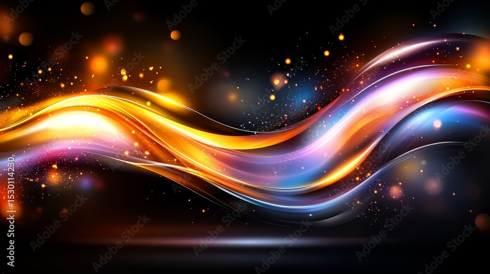 Poster colorful, wavy line of light and dark colors. the colors are bright and vibrant, creating a sense of