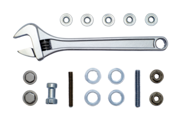 Mechanic wrench with hardware set, no background