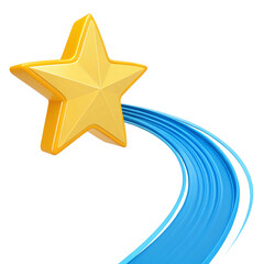 Obraz premium shooting yellow star with blue tail isolated transparent png, glowing comet star with curved trail