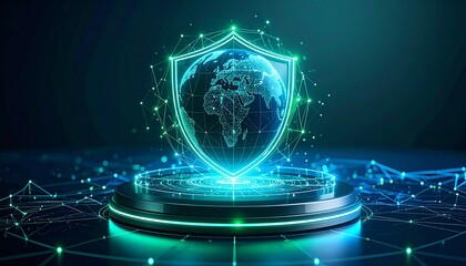 Glowing world globe protected by shield